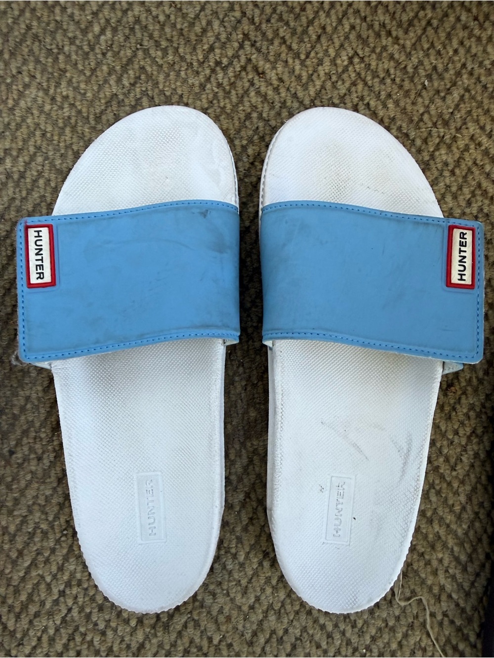 Hunter Kids Light Blue and White Slide Sandals